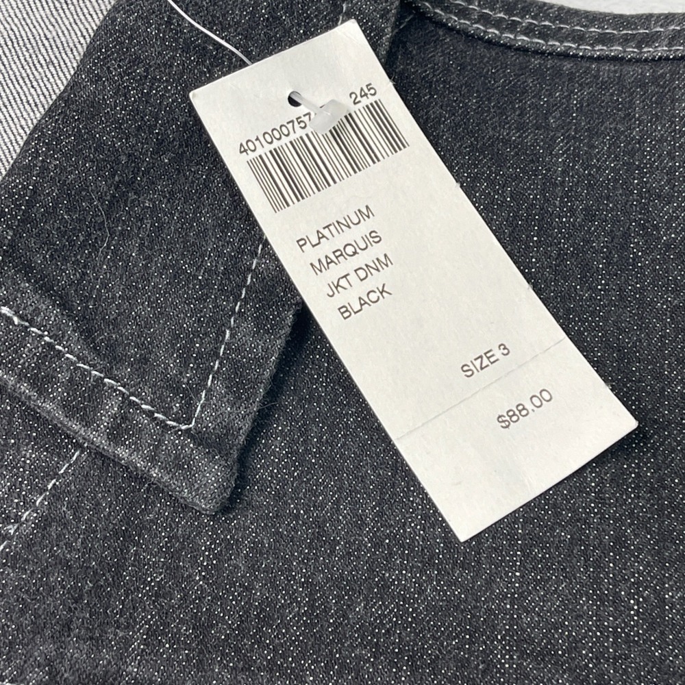 Chico's Platinum Marquis Black Denim Jacket Size 3 NWT Faded Stretch Trucker - Picture 2 of 8